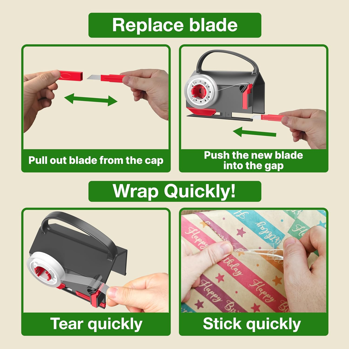 🔥2025 New Products ✨Wrapping Paper Cutter & Tape Dispenser Dual Use